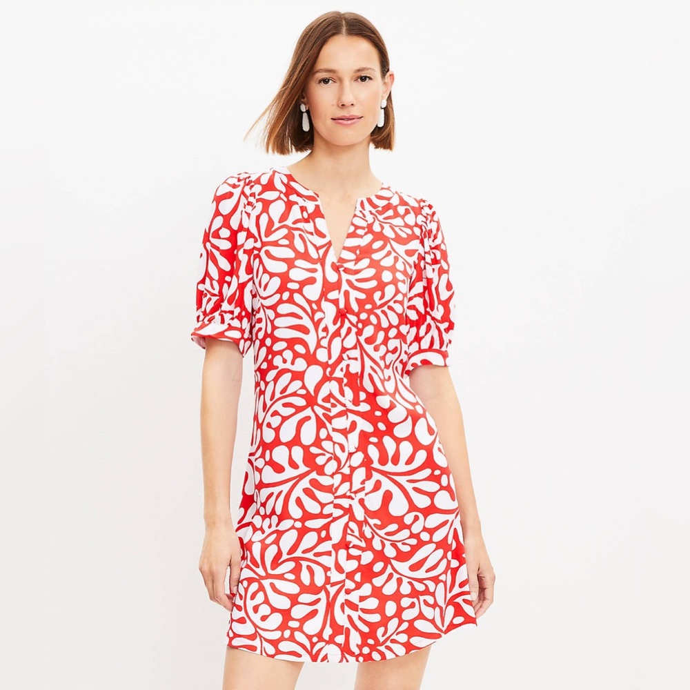 Loft Rio Floral Ballon Sleeve Button Swing Dress Size XL